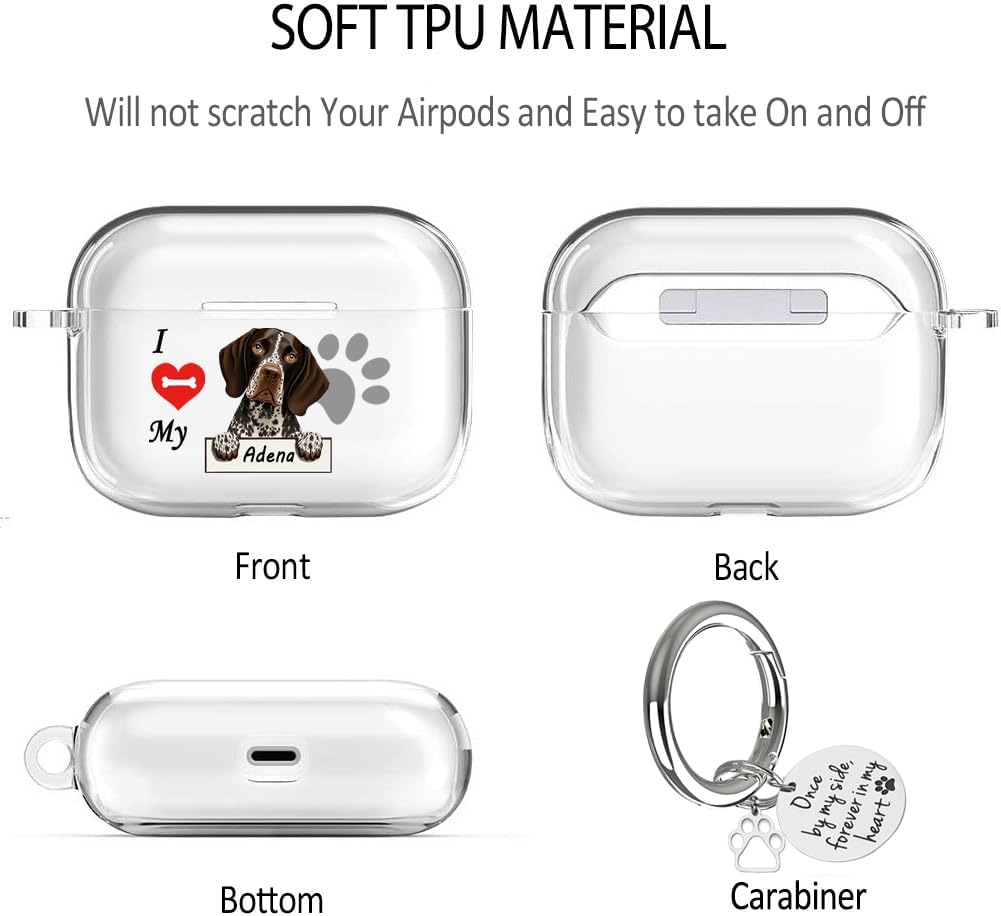 VNGDA Funda transparente personalizada con nombre de mascota I Love My German Shorthaired Pointer Dog Haedphone para Apple AirpodS Pro 21 y 3