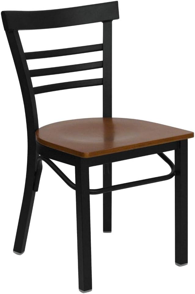 flash furniture Hercules Series escalera de metal restauranteSilla Asiento de madera, NegroCerezo