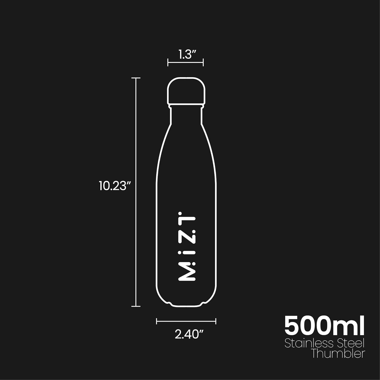 MIZT Botella de agua aislada de acero inoxidable de 17 onzas, 16.9 fl oz, a prueba de fugas, doble pared, para bebidas calientes y frías, perfecta