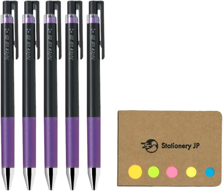 Pilot Juice up 03 – Bolígrafo retráctil de tinta de gel, punta fina de 0.012 in, tinta violeta, paquete de 5, notas adhesivas