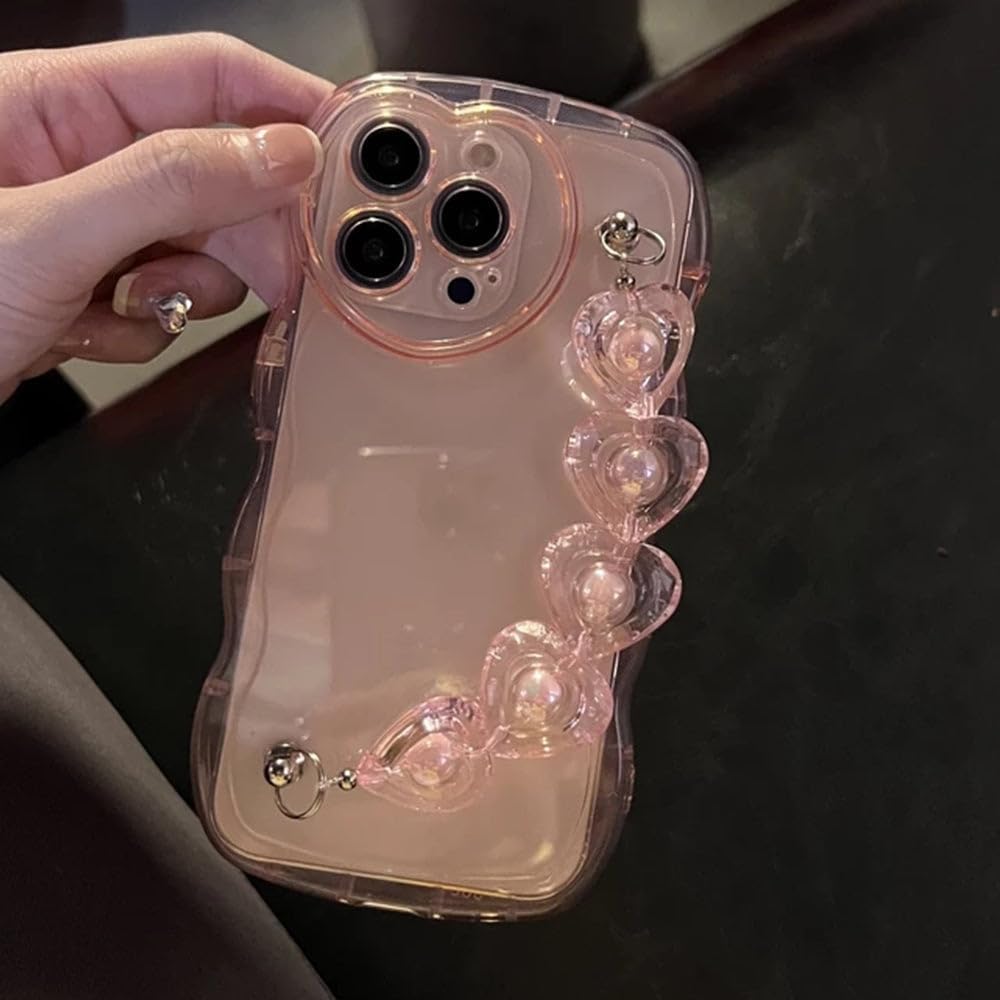 Casechics Compatible con funda para iPhone, bonita correa de silicona transparente, suave, a prueba de golpes, con forma de corazón, rizada,