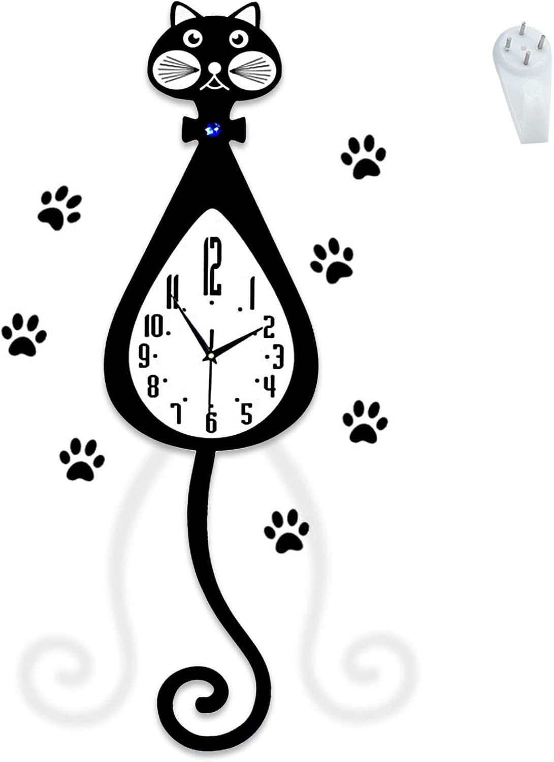 Reloj de pared con péndulo para decoración de gatos, funciona con pilas, reloj de gato negro silencioso con cola giratoria, reloj grande de madera