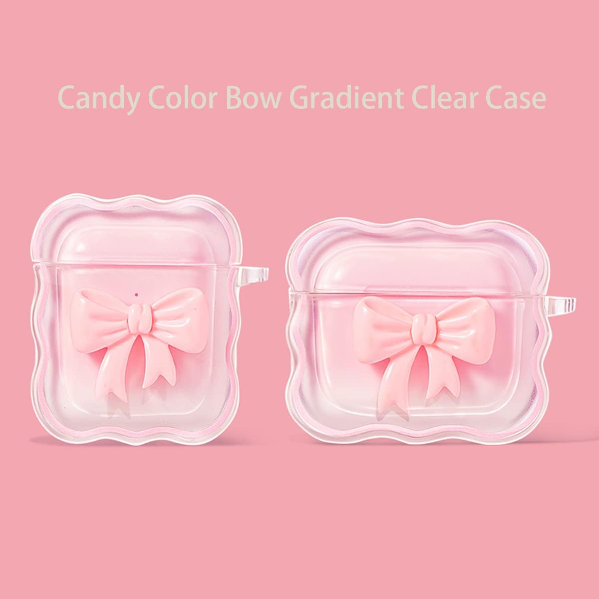 Bonita funda para AirPod con llavero de lazo rosa, diseño degradado transparente, borde ondulado, funda protectora suave compatible con AirPods de 1