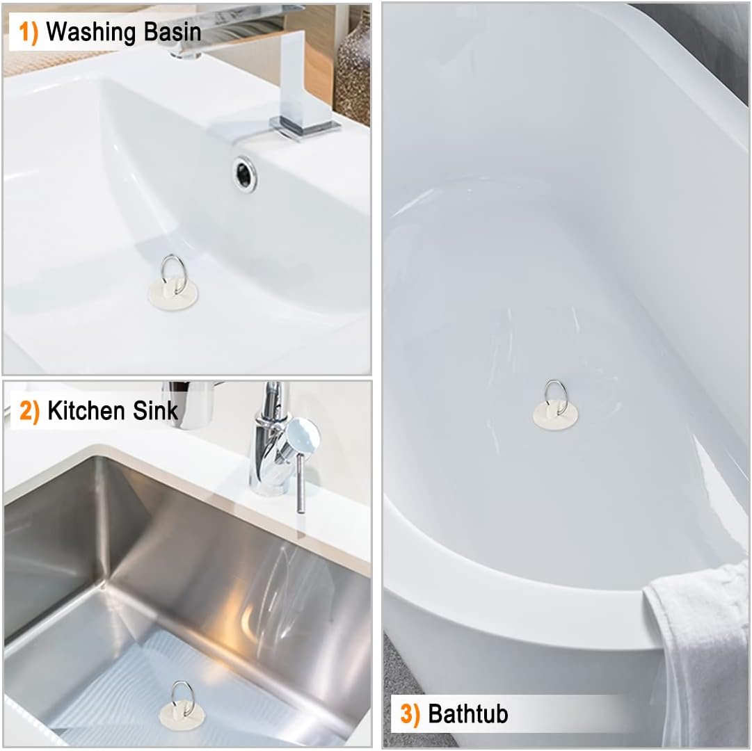 uxcell Tapón de goma para fregadero, tapón de drenaje blanco para drenaje de 1 a 1 18 pulgadas con anillo colgante para bañera, cocina y baño, 3