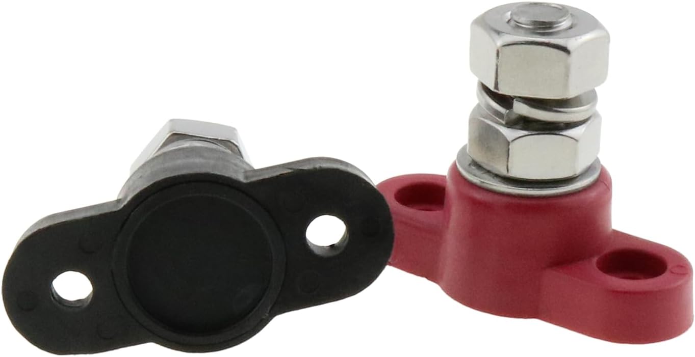 Terminal de batería de 2 piezas, poste de batería resistente, 38, solo perno de acero inoxidable rojo y negro, bloque de cable de alimentación y