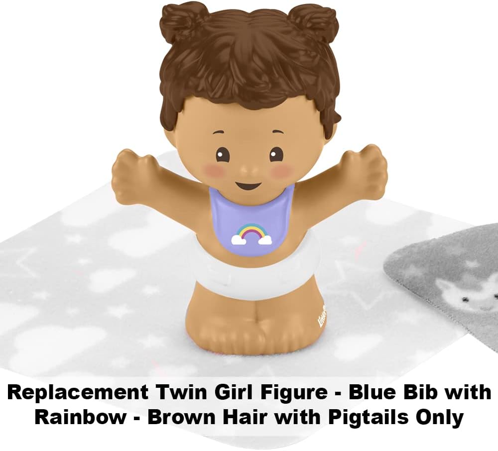 Figura de repuesto para Fisher-Price Little People Snuggle Twins Playset – GKY44  Figura de bebé  Babero con arco iris y coletas