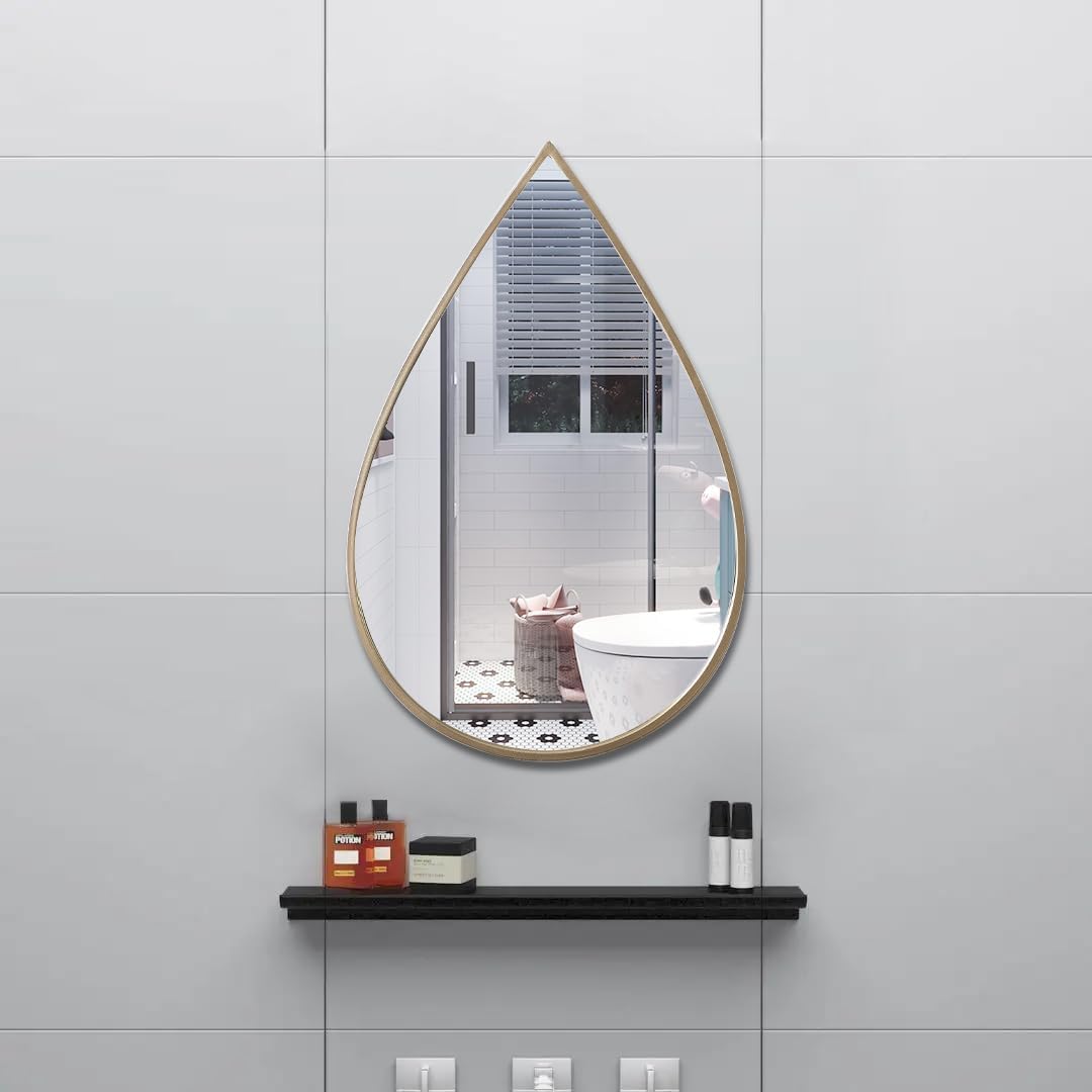 Espejo de pared dorado con forma de lágrima, decoración de pared para baño, sala de estar, dormitorio, pasillo, tocador