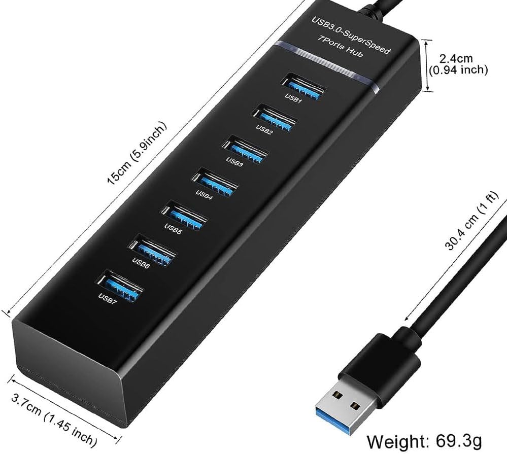 USB Hub3.0, extensor divisor DUOYHIEL de 7 puertos, para transferencia rápida de datos, expansor USB para laptop, cámara, Surface Pro, PC, ratones,