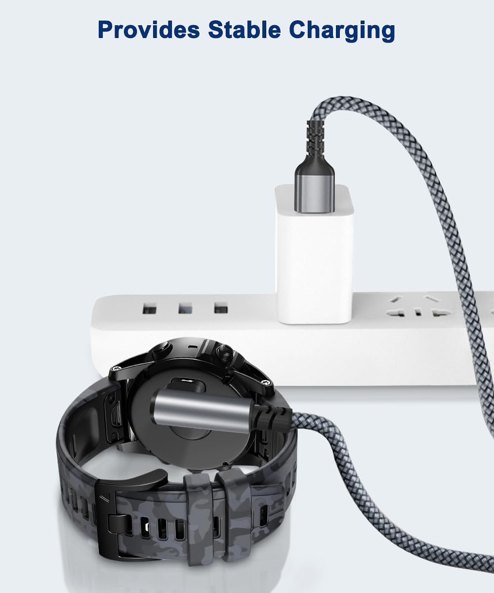 RUXELY Cable de carga en ángulo derecho para Garmin Watch de 4 pies, paquete de 2, cable de alimentación de nailon de 90 grados para Fenix 7 6 5 7X