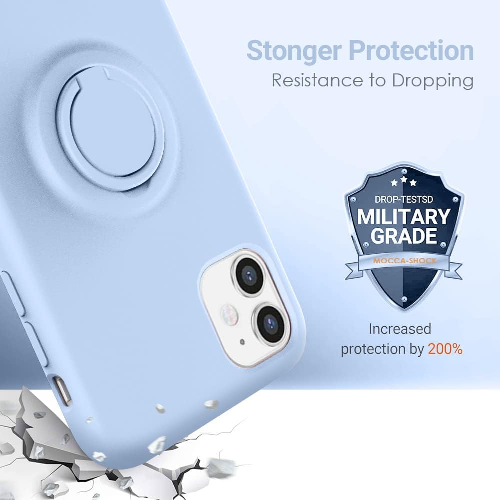 MOCCA – Funda con soporte de anillo, forro de microfibra supersuave, amortiguadora, de silicona líquida y antiarañazos para iPhone 11, azul claro