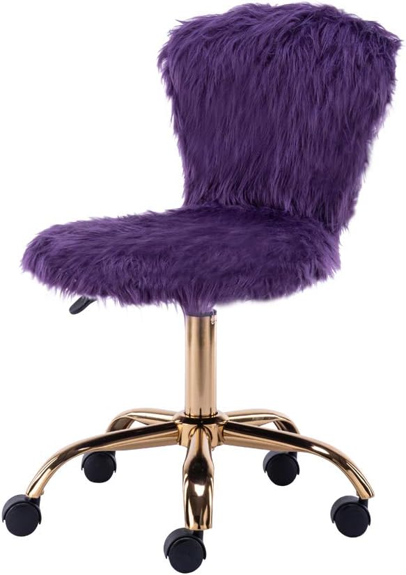 GIA Silla de tocador pequeña giratoria ajustable con respaldo medio con piel sintética, color morado