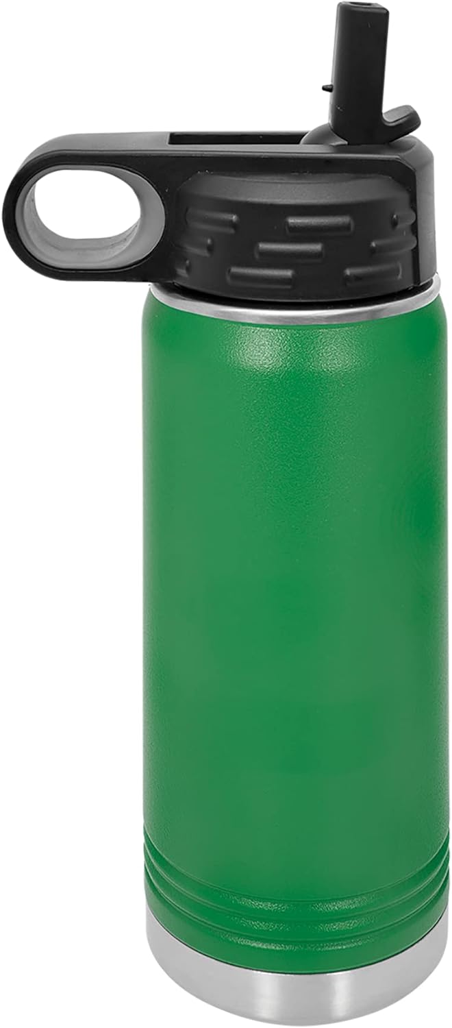 Polar Camel Botella de agua de acero inoxidable de 20 onzas con tapa abatible y popote (verde)
