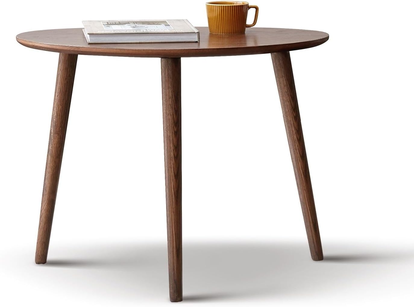 Wayshome Mesa auxiliar anidable 100% de madera de roble macizo, moderna mesa auxiliar ovalada de mediados de siglo, mesa auxiliar redonda para sala