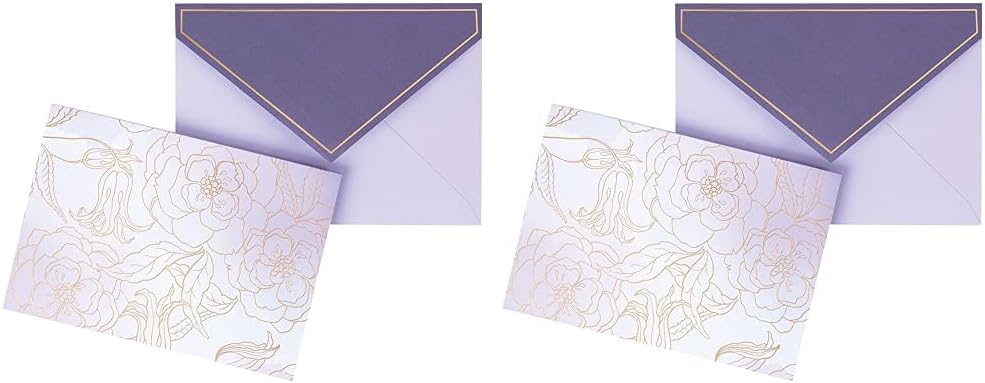 C.R. Gibson CN89-24042 – Juego de tarjetas de felicitación en caja y para todas las ocasiones, 10 tarjetas con 10 sobres, floral dorado y morado