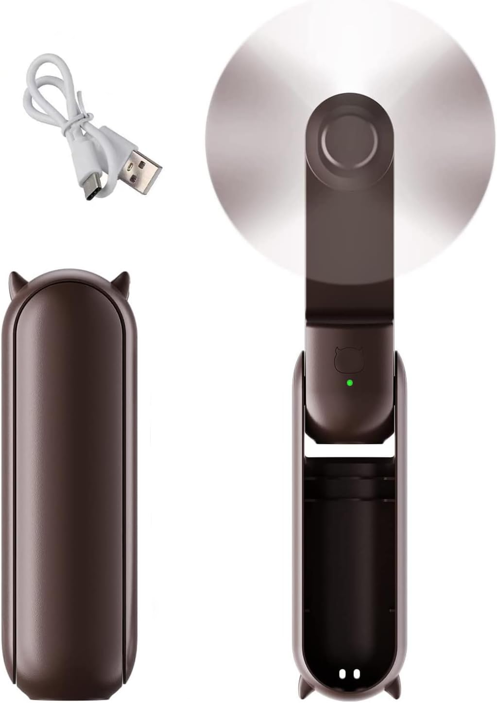 Ventilador de mano portátil, mini ventilador de mano plegable 2 en 1, ventilador de bolsillo personal recargable por USB con banco de energía, mini