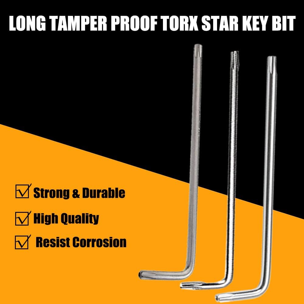 Auniwaig T30 largo a prueba de manipulaciones Torx Star Key Bit Llave en forma de L niquelado 1 unids