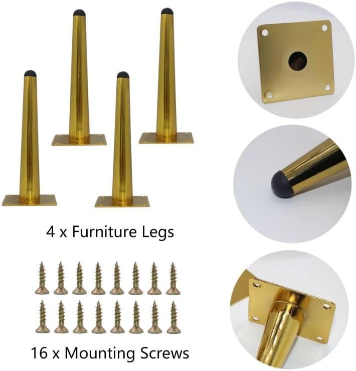 WEICHUAN Patas rectas de repuesto de metal dorado para sofá, silla, otomana, sofá biplaza otomana, mesa auxiliar, patas de gabinete (8 pulgadas,