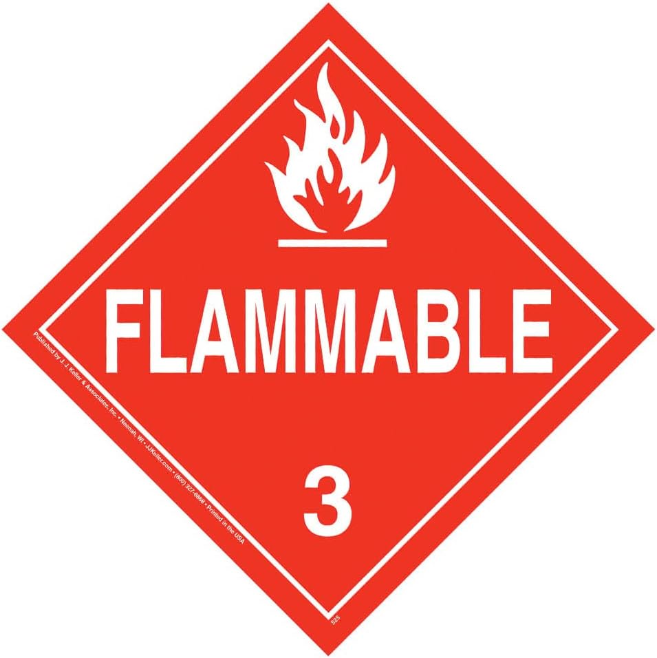 J. J. Keller – Cartel líquido inflamable de clase 3, 25 unidades, vinilo autoadhesivo extraíble de 10.75 x 10.75 pulgadas para aplicaciones a corto