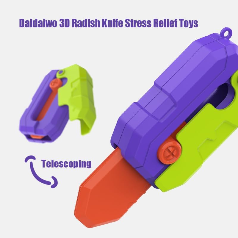 Daidaiwo Seguro y divertido! Cuchillo de rábano 3D Fidget 2023, un juguete seguro y entretenido para aliviar el estrés (rosa y blanco)
