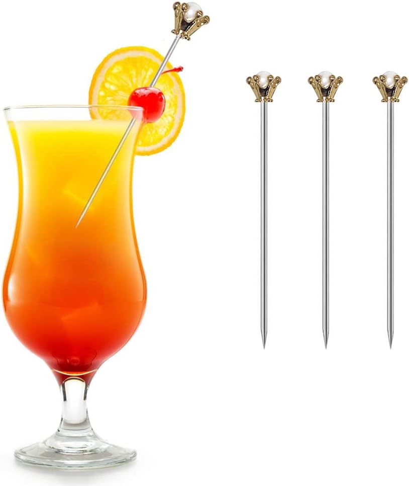 Mewuthede Palillos de cóctel de acero inoxidable, palillos de martini de metal, palillos de dientes de frutas, brocheta reutilizable para adornar,