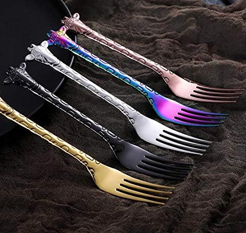 MBB 5 PC mango jirafa servir tenedores postres recoger comida servidor acero inoxidable cubiertos vajilla