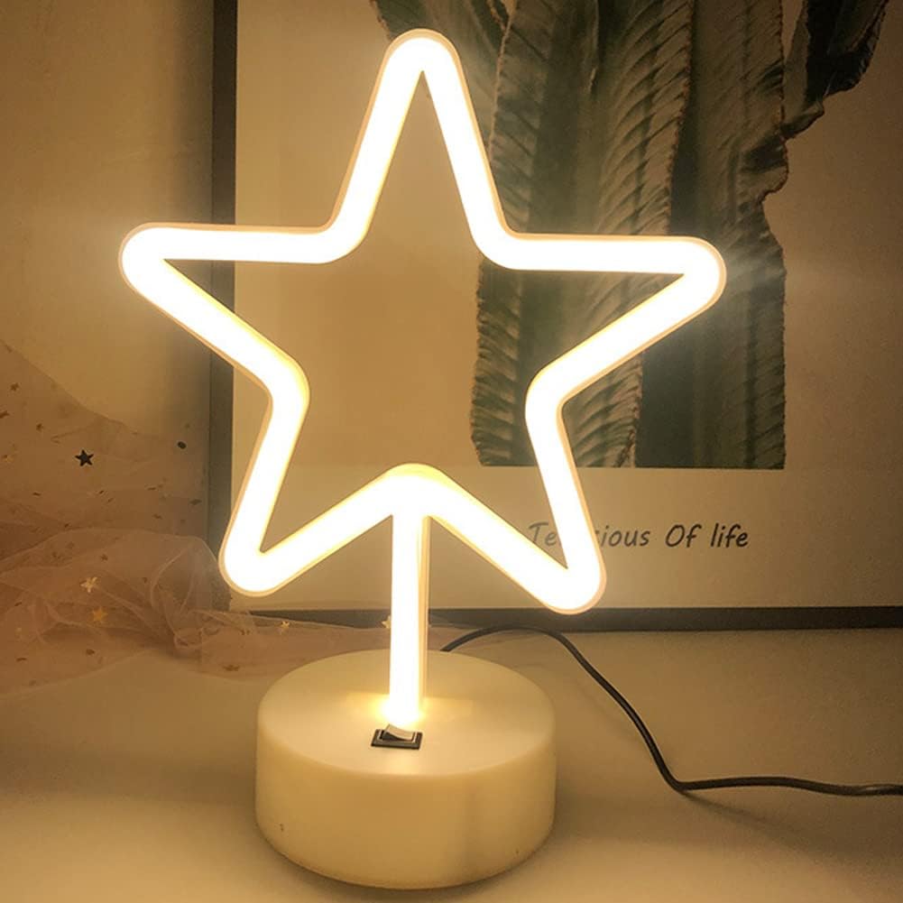 Luz de letrero de neón con base en forma de estrella, lámpara de mesa LED para fiesta, Navidad, cumpleaños, decoración de luz de estrella, USB o