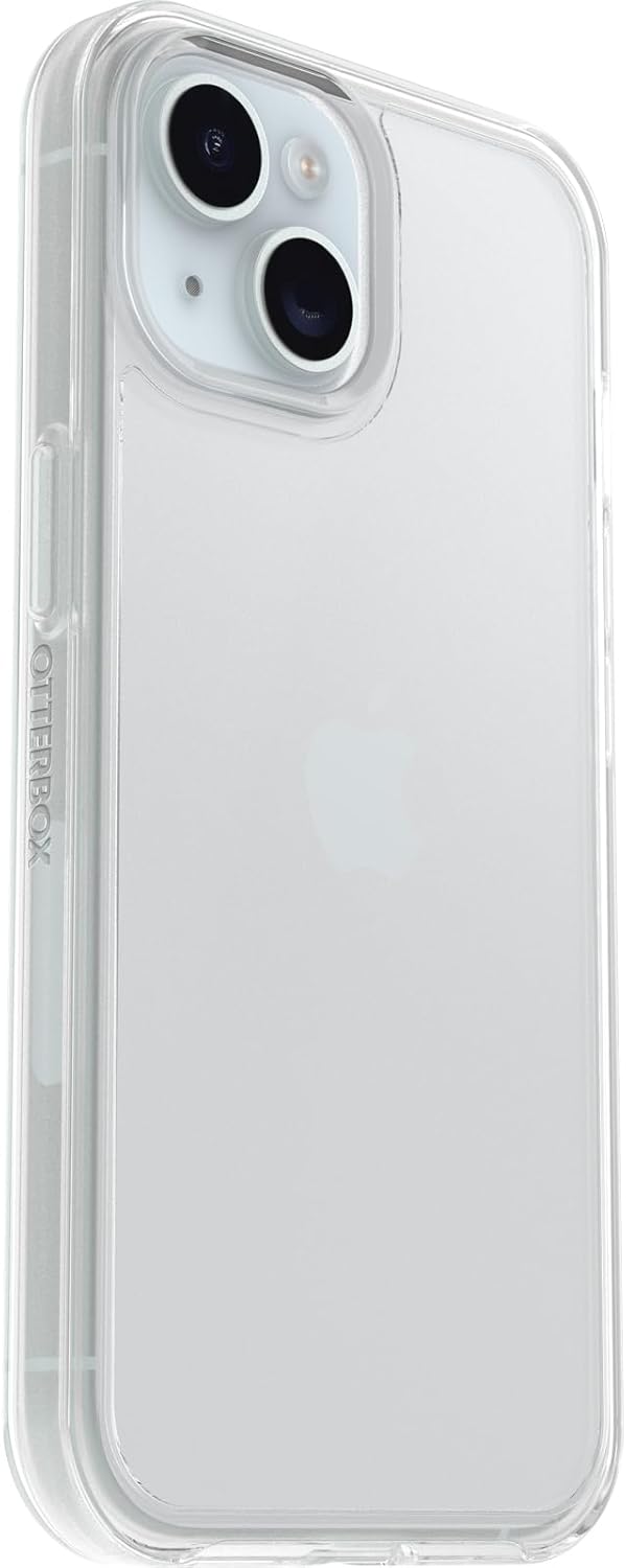OtterBox Funda Symmetry Clear Series para iPhone 15, iPhone 14 y iPhone 13, transparente, ultra elegante, compatible con carga inalámbrica, bordes