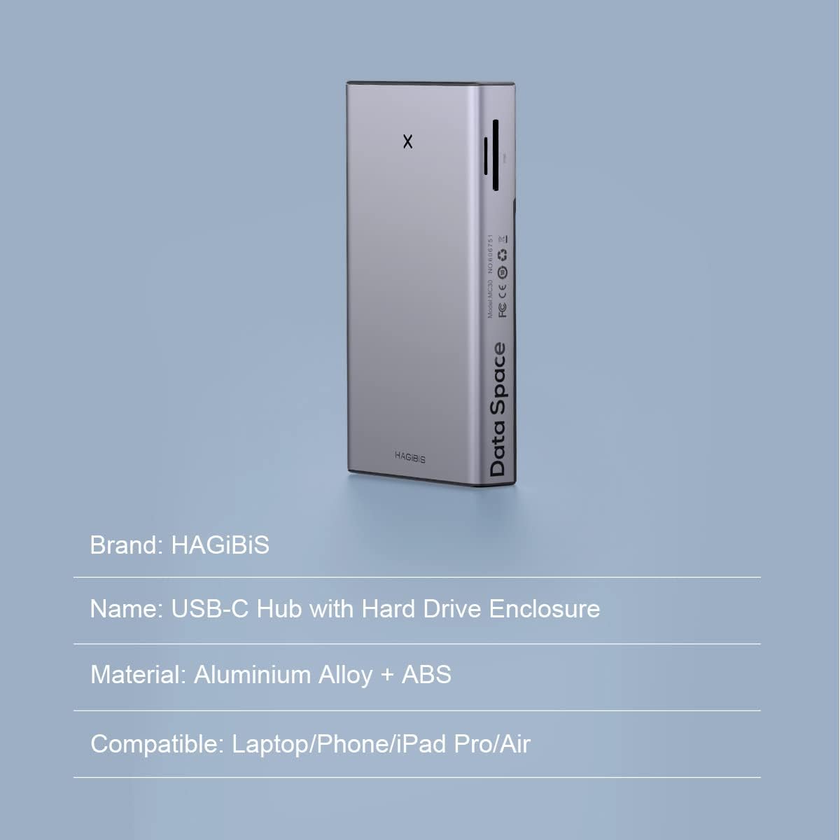 Hagibis Concentrador USB-C con carcasa para disco duro, estación de acoplamiento tipo C 2 en 1 y carcasa para disco duro externo SATA de 2.5