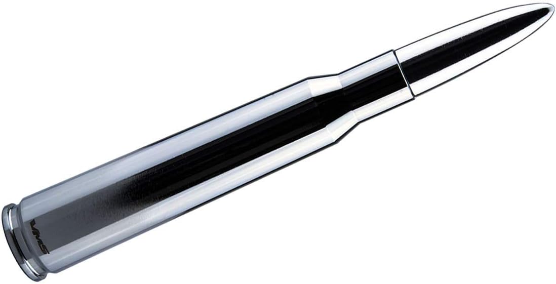 VMS Racing 50 Cal Caliber – Antena de bala de punta cromada plateada en calibre pesado mecanizado CNC de aluminio compatible con Toyota Tacoma 95-19
