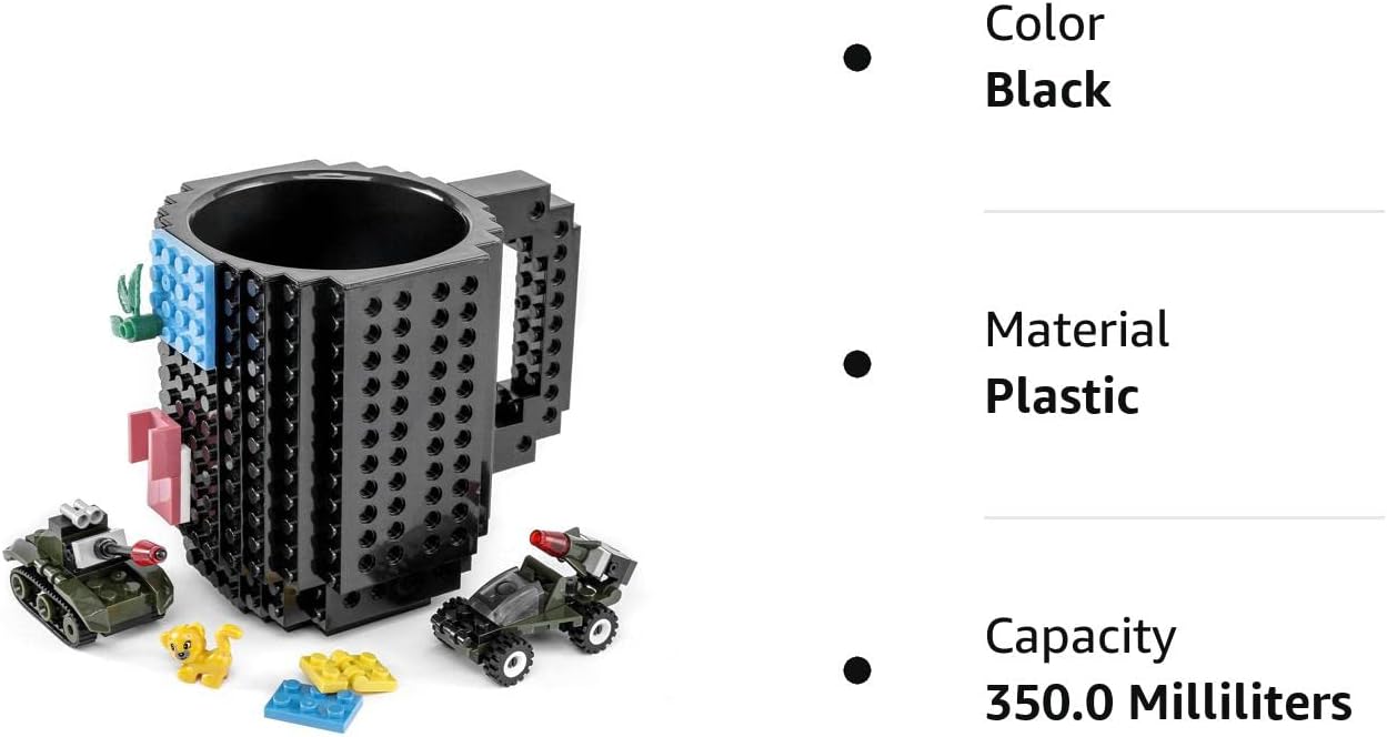 Taza de café con diseño exclusivo de bloques de ladrillos incorporados, compatible con Lego idea de regalo para día de San Valentín, cumpleaños,