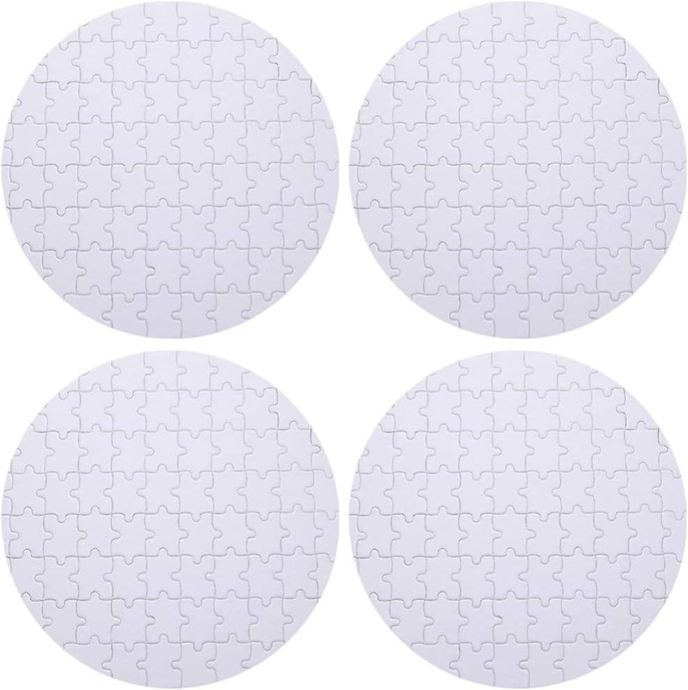 SEWACC Rompecabezas de sublimación en blanco de 4 piezas con forma redonda en blanco, rompecabezas de impresión de transferencia de calor para