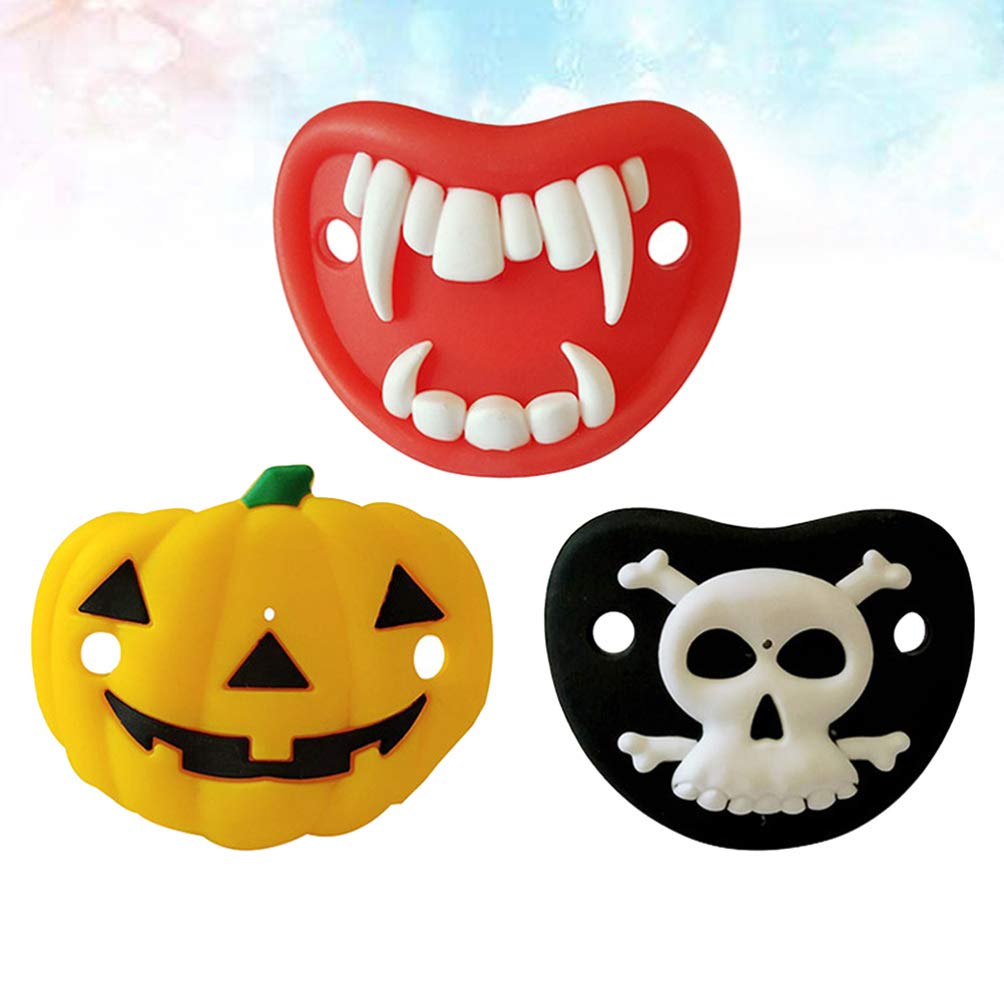 Kisangel Chupetes divertidos de calabaza y esqueleto, vampiros, colmillos en forma de chupón, chupón para bebé, chupón para fiesta de Halloween