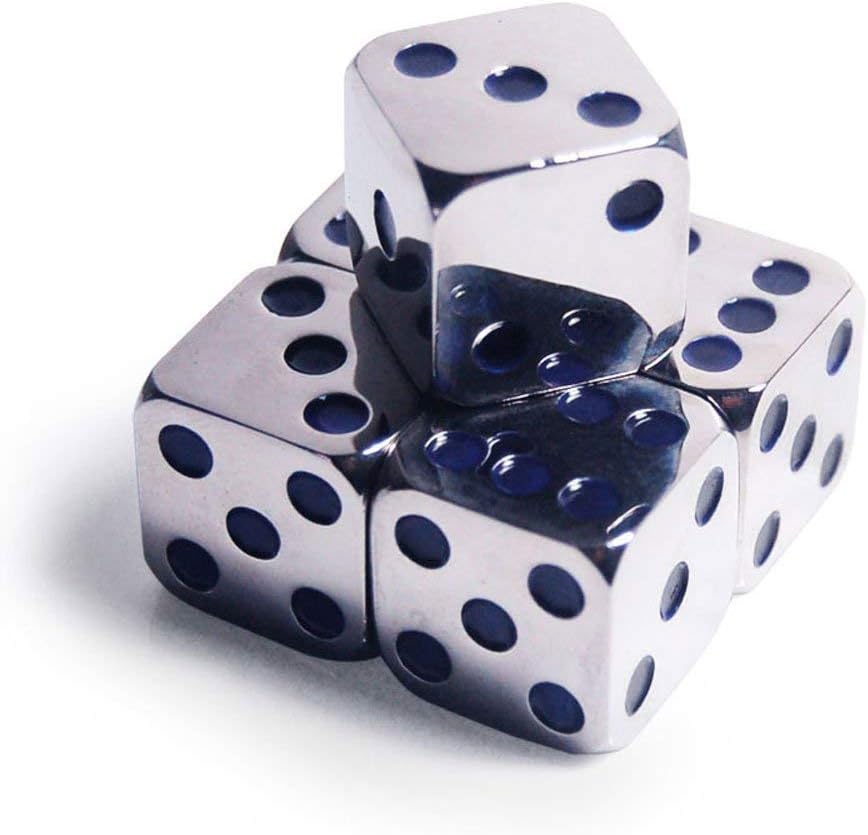 2 dados personalizados y únicos de aleación de metal D6 de 0.63 pulgadas, altamente pulidos, edición premium (cuerpo plateadopipas azul profundo)
