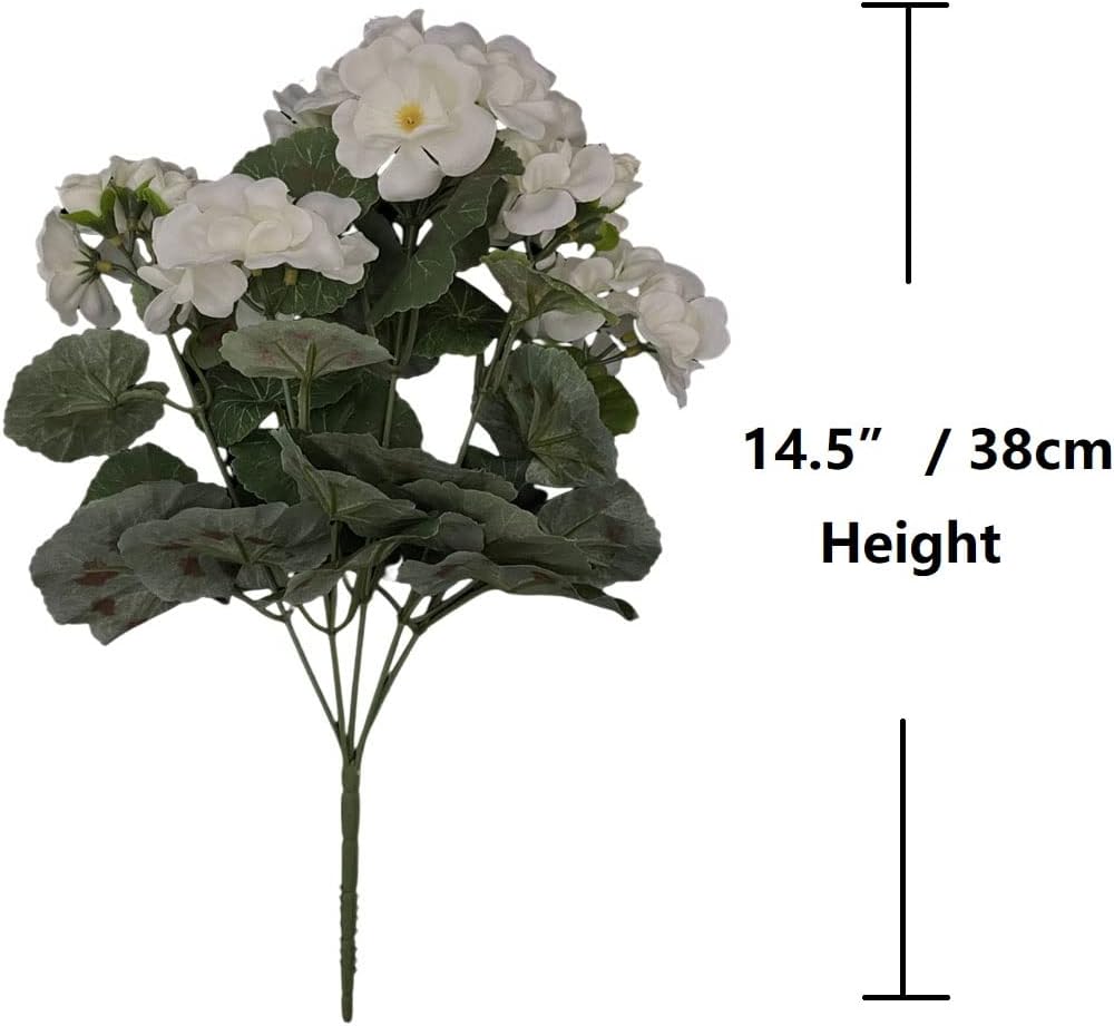 Arbusto de geranio artificial, begonia, planta de seda falsa para macetas de exteriores, jardín, decoración del hogar (3, blanco)