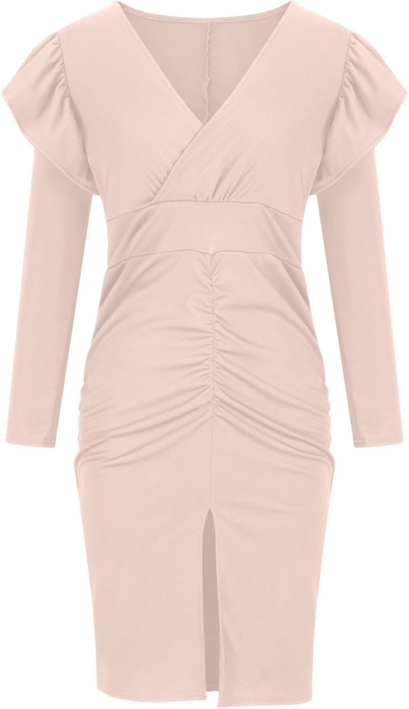 Vestidos formales para mujer corte bajo, ajustado, vestido dividido volantes y manga cóctel, vestido fiesta cintura