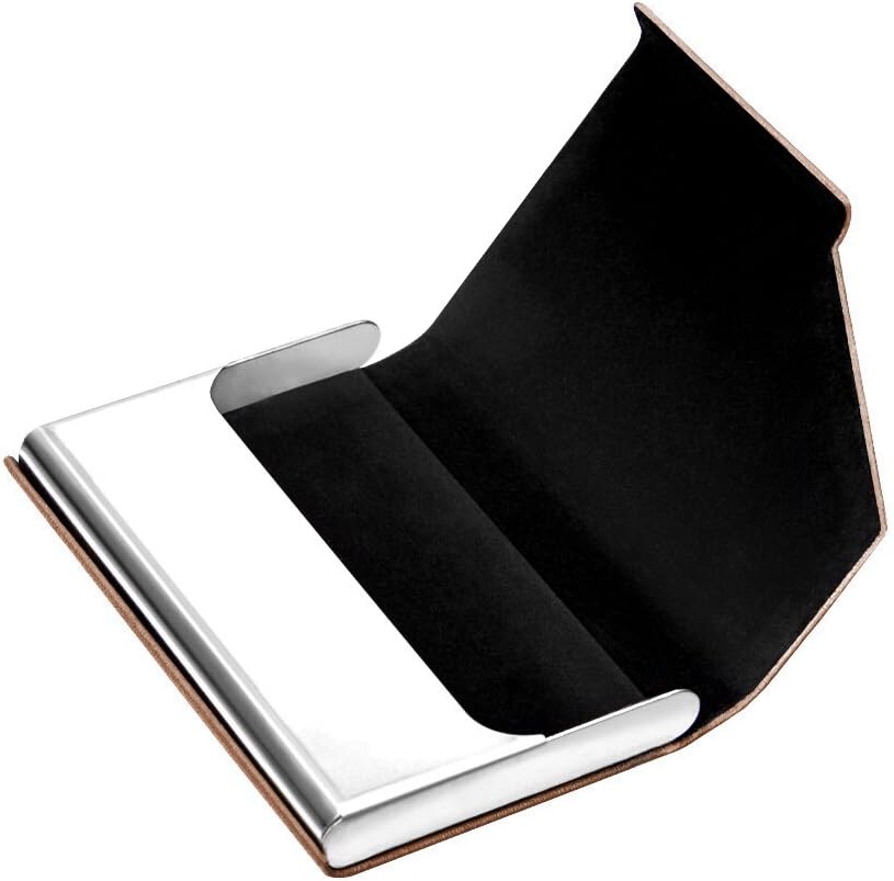 Estuche para tarjetas de presentación, de lujo, de piel y acero inoxidable, multitarjeta, tarjetas de crédito, identificación, para hombres y