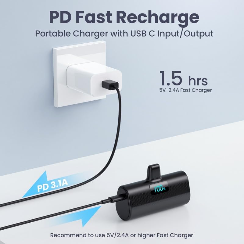 Cargador portátil pequeño para iPhone, mini banco de energía con certificación MFi de 5200 mAh, cargador de teléfono portátil de viaje de carga