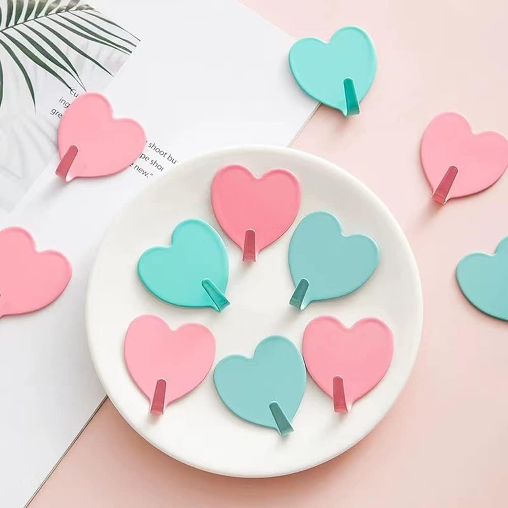 Paquete de 12 ganchos decorativos de pared en forma de corazón, gancho de pared adhesivo fuerte de acero inoxidable para el hogar, cocina, baño