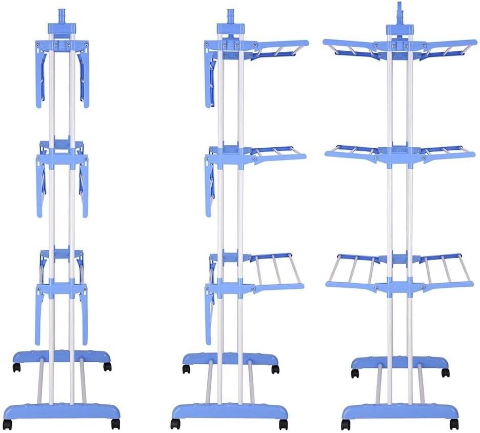 Tendedero plegable de 3 niveles para secadora de ropa, soporte ajustable con 6 bandejas plegables, 2 alas laterales adicionales, fácil almacenamiento