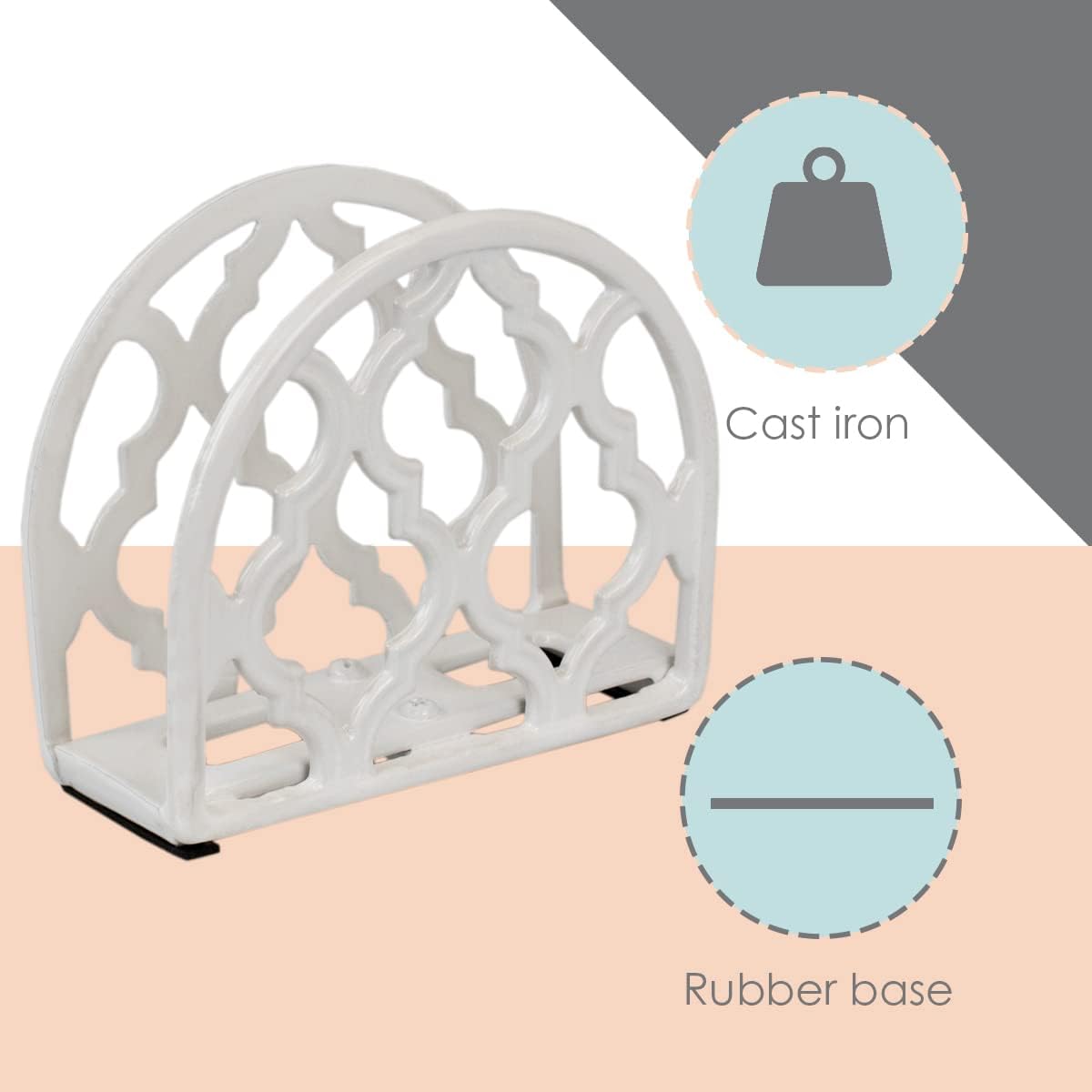 Home Basics – Paquete de utensilios de despensa de cocina de hierro fundido (juego de 4 piezas) color blanco, incluye soporte para toallas de papel,