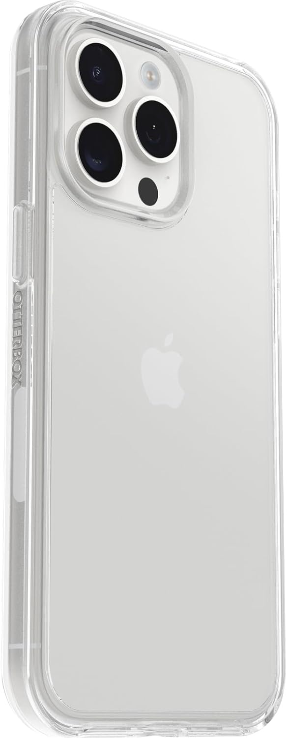 OtterBox Funda Symmetry Clear Series para iPhone 15 Pro MAX (solamente), transparente, ultra suave, compatible con carga inalámbrica, bordes