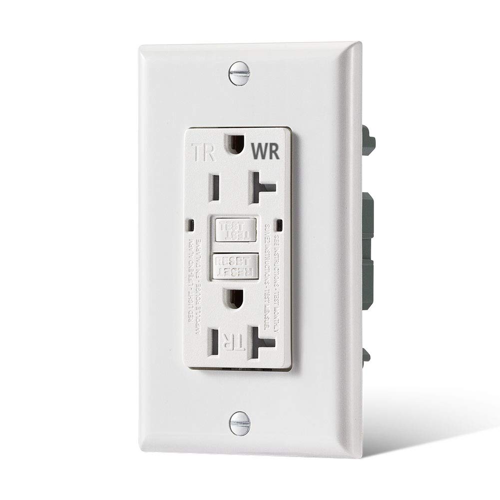 Receptáculo de salida GFCI de 20 amperios para exteriores, prueba dúplex, resistente a manipulaciones y resistente a la intemperie, salida de