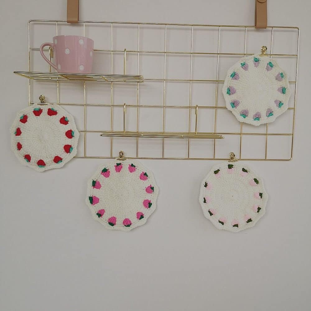 Lindos soportes redondos de algodón tejido de fresa con corazones de fresa, salvamanteles resistentes al calor para tetera, decoración de cocina (5,