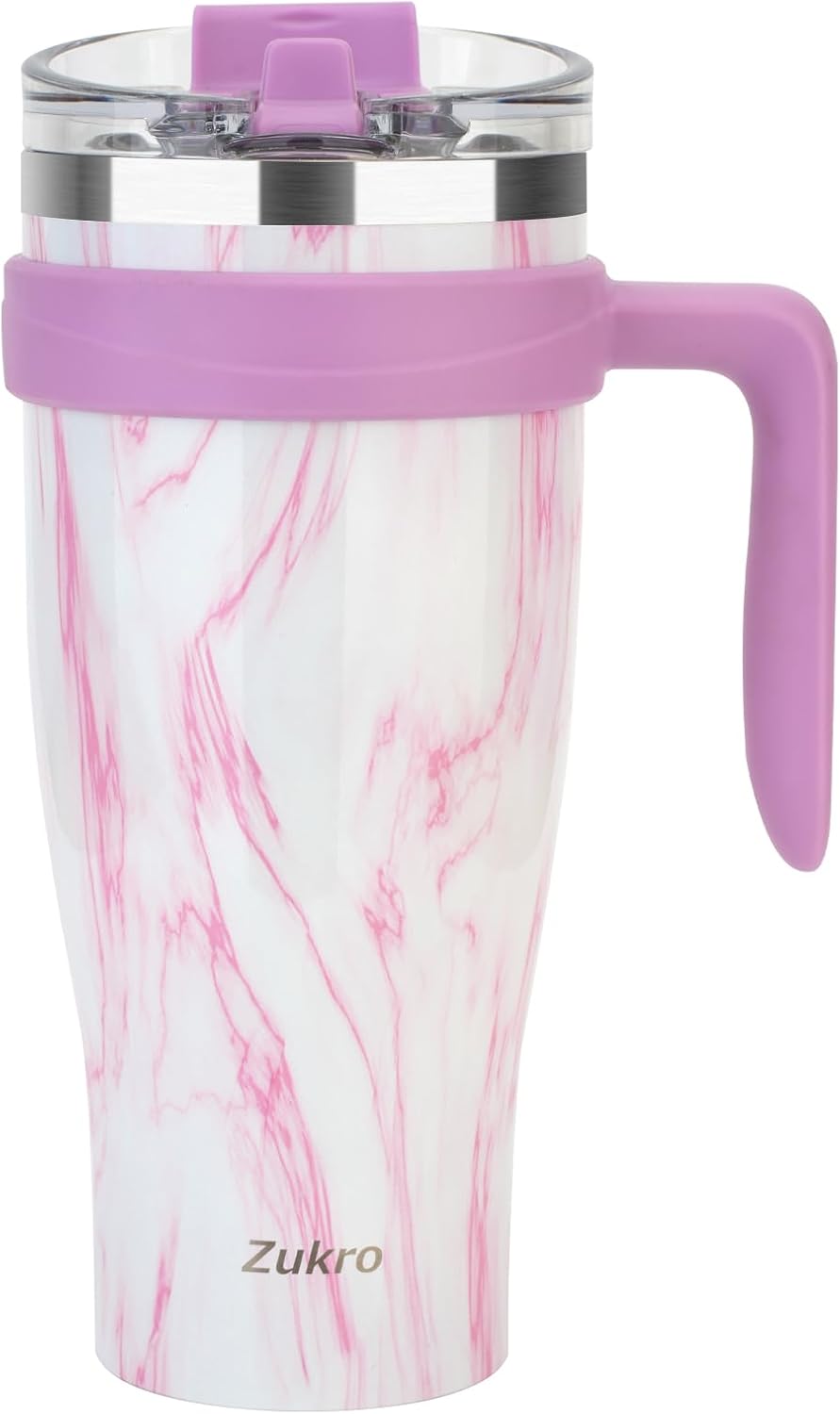 Vaso de 40 onzas con asa y popote abatible, vaso de acero inoxidable aislado con tapa para sorbopopote 2 en 1, taza de viaje a prueba de fugas, cabe
