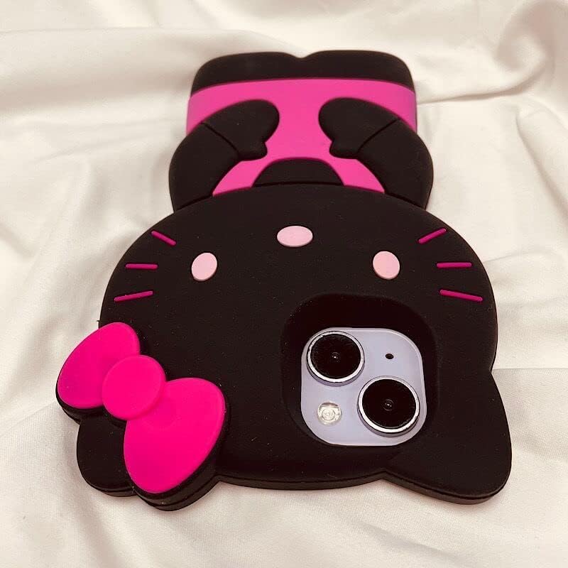 Bonita funda adorable de silicona suave de dibujos animados 3D, diseño de animales kawaii para niñas, niños, adolescentes y niños (negrorosa, para