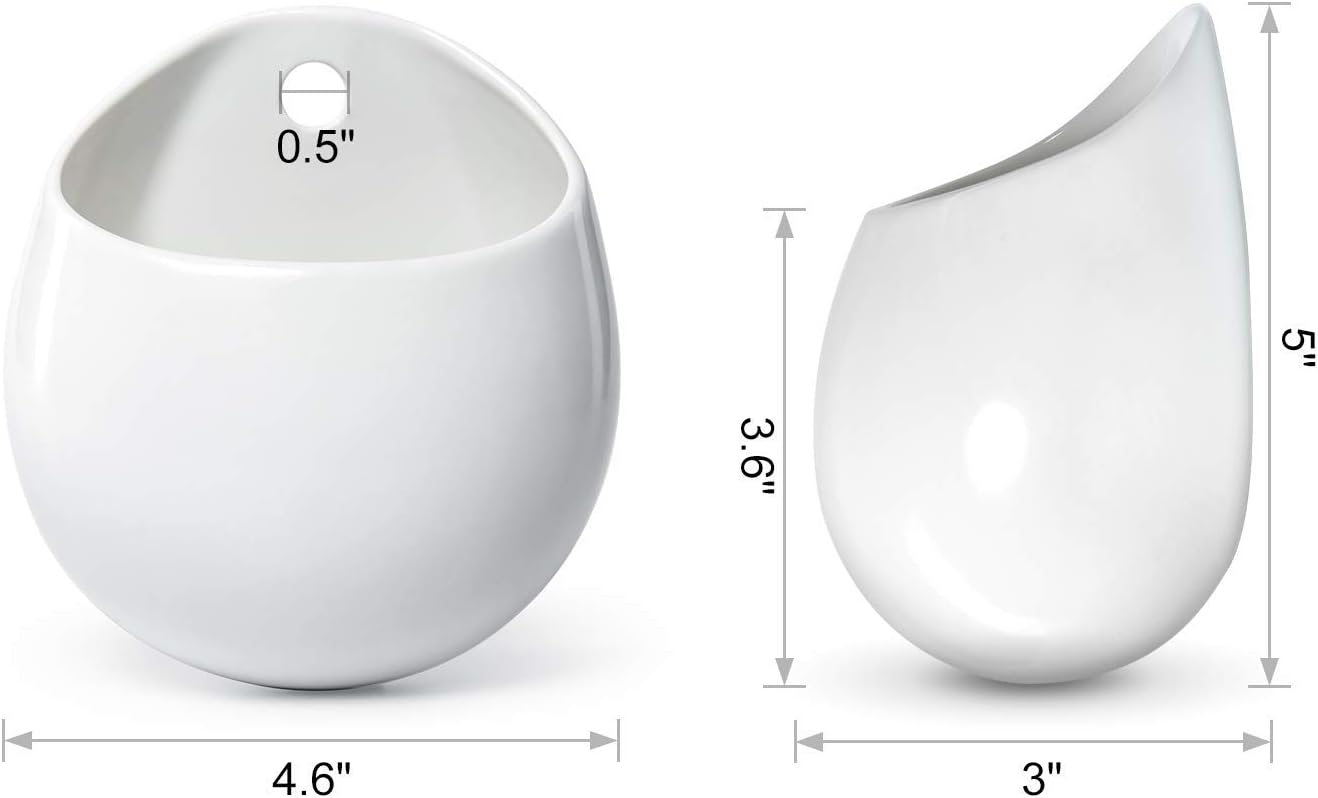 Mkono Maceta redonda de cerámica de 4 pulgadas para colgar en la pared, jarrón decorativo para plantas de interior, juego de 3, color blanco