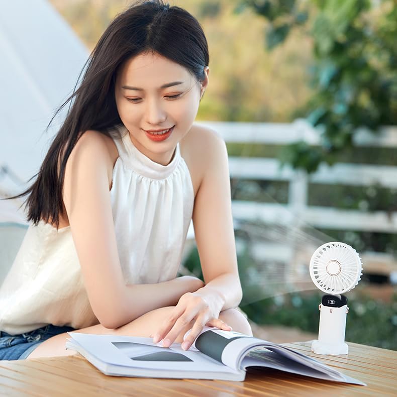 Ventilador eléctrico portátil de mano recargable por USB, pequeños ventiladores independientes con 5 velocidadesmodos y pantalla de alimentación,