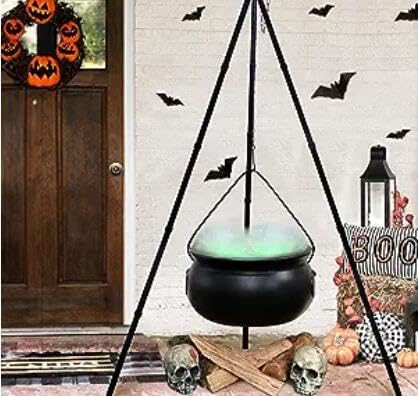 Decoraciones de Halloween para exteriores, caldero de bruja con luz, soporte de trípode, decoración de cuenco de plástico negro, decoración de cubo