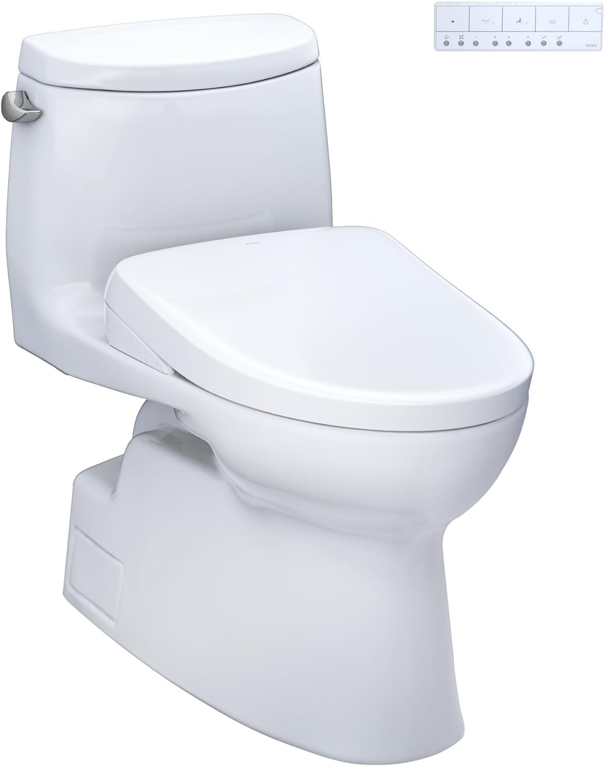 TOTO WASHLET+ Carlyle II – Inodoro alargado de una pieza de 1.28 GPF con asiento de bidé contemporáneo WASHLET+ S7A, algodón blanco –