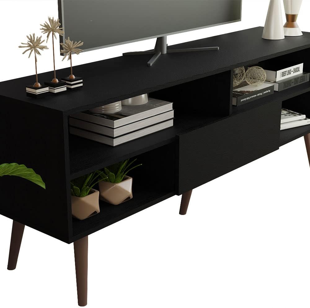 Madesa Moderno soporte de TV con 1 puerta, 4 estantes para televisores de hasta 65 pulgadas, centro de entretenimiento de madera de 23 pulgadas de